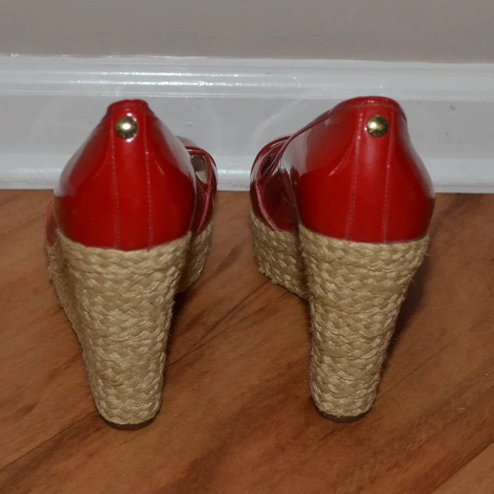 Michael Kors red leather Casandra Espadrille open toe Platform wedge sandals 8.5
